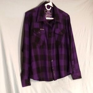 Hot Leathers Purple and Black Plaid Button-Up Flannel Shirt